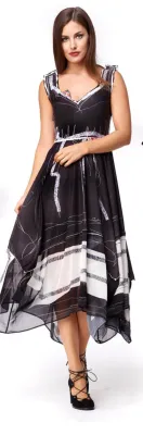 IPNG By Wild Curves: Tuxedo Scribbled Asymmetrical Sketch Wear Maxi Dress