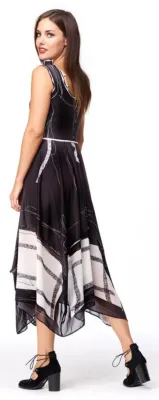 IPNG By Wild Curves: Tuxedo Scribbled Asymmetrical Sketch Wear Maxi Dress
