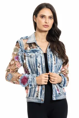 Adore By Wild Curves: 3D Floral Denim Lace Jacket Front