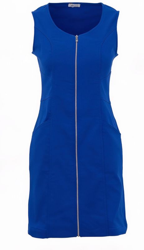 Dolcezza By Wild Curves: Royal Blue Zip Up Denim Dress (26201) Front