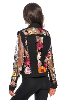 Adore By Wild Curves: 3D Floral Black Denim Lace Jacket Back

