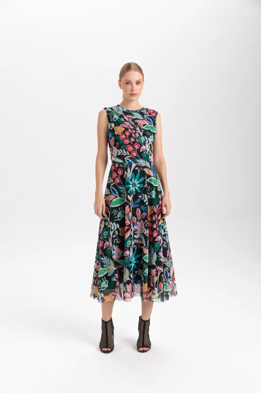 Isle Apparel By Wild Curves: Naomi Dress In Lush Leblon Florals Front 1