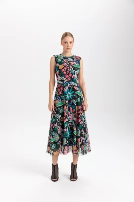 Isle Apparel By Wild Curves: Naomi Dress In Lush Leblon Florals Front 1