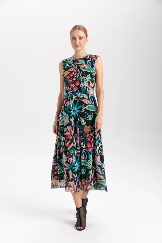 Isle Apparel By Wild Curves: Naomi Dress In Lush Leblon Florals Front