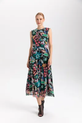 Isle Apparel By Wild Curves: Naomi Dress In Lush Leblon Florals Front