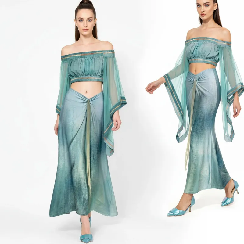 IPNG By Wild Curves: Cascading Sash Misty Aqua Mermaid Skirt Front 3