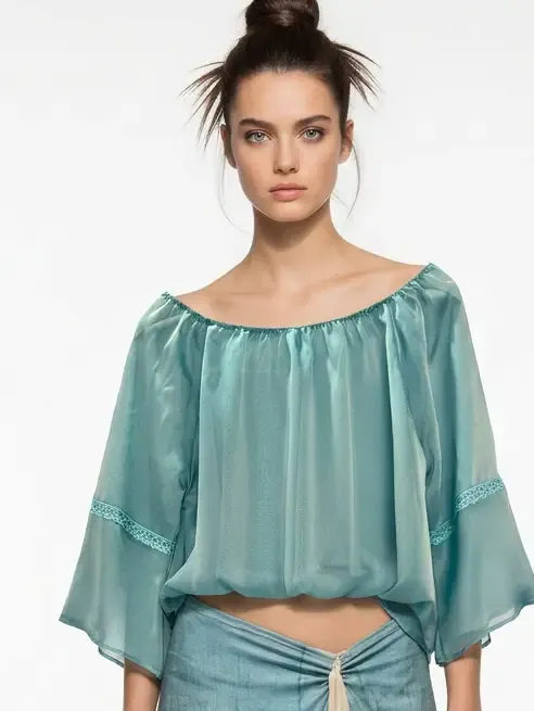 IPNG By Wild Curves: Misty Aqua Blouse Front