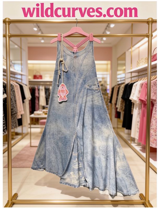 IPNG By Wild Curves: Pink Fish In The Sea Denim Illusion Mermaid Sundress IPNG By Wild Curves: Pink Fish In The Sea Denim Illusion Mermaid Sundress