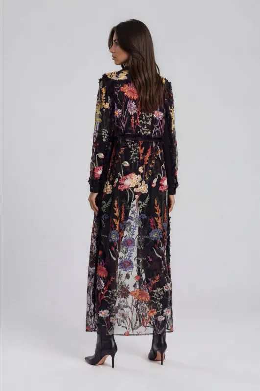 Adore By Wild Curves: 3D Floral Black Denim Lace Duster Back