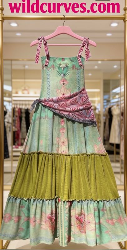 IPNG By Wild Curves: Pink Mint Lotus Dress To Skirt Convertible Front