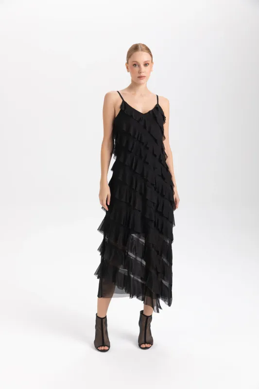 Isle Apparel By Wild Curves: Cha Cha Black Half Mesh Cameron Dress Front