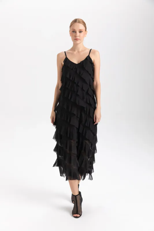 Isle Apparel By Wild Curves: Cha Cha Black Half Mesh Cameron Dress Front 1