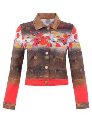Dolcezza By Wild Curves: Bouquet of Red Clouds Art Soft Denim Jacket (76637) Front 1
