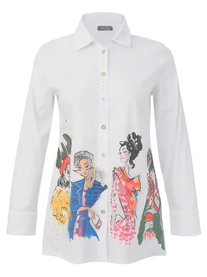 Dolcezza By Wild Curves: Friday Nights Art Buttoned Top (76260) Front 1
