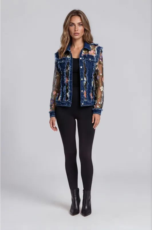 Adore By Wild Curves: 3D Floral Frayed Denim Lace Jacket Front