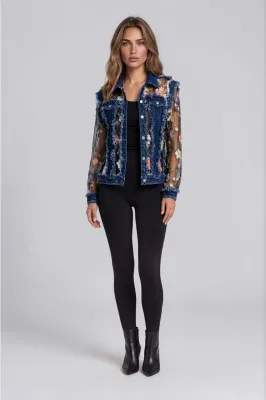 Adore By Wild Curves: 3D Floral Frayed Denim Lace Jacket Front