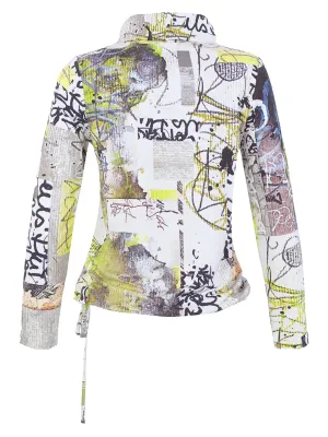 Dolcezza By Wild Curves: Fragments Of Color Art Drawstring Hem Top Back (76723)