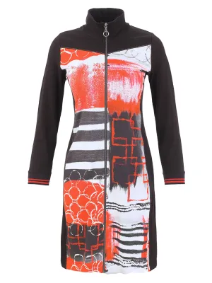 Dolcezza By Wild Curves: Geo Stripes Art Zip Dress (76695) Front