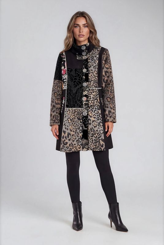 Adore By Wild Curves: Platinun Leo Black Floral Patchwork Coat Adore By Wild Curves: Platinun Leo Black Floral Patchwork Coat