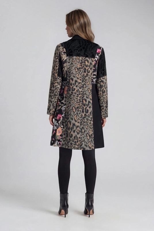 Adore By Wild Curves: Platinun Leo Black Floral Patchwork Coat