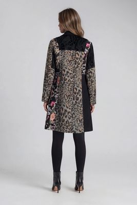 Adore By Wild Curves: Platinun Leo Black Floral Patchwork Coat