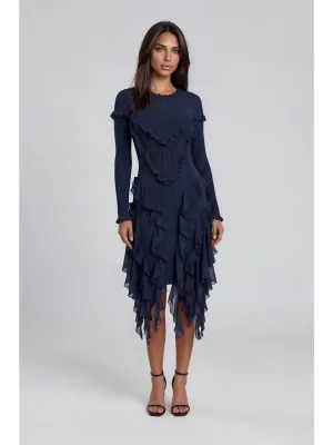 Adore By Wild Curves: Ruffle Trim Chiffon Mixed Dress In Wild Blueberry Front