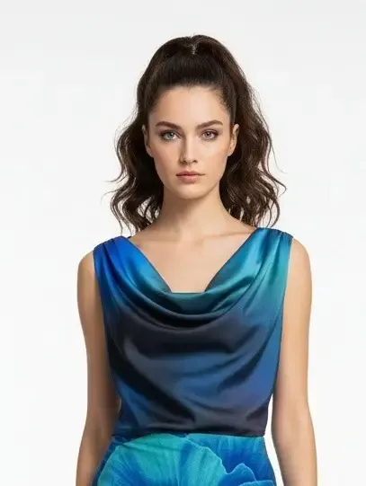 IPNG By WIld Curves: midnight Blue Cowl Neck Crop Top Front