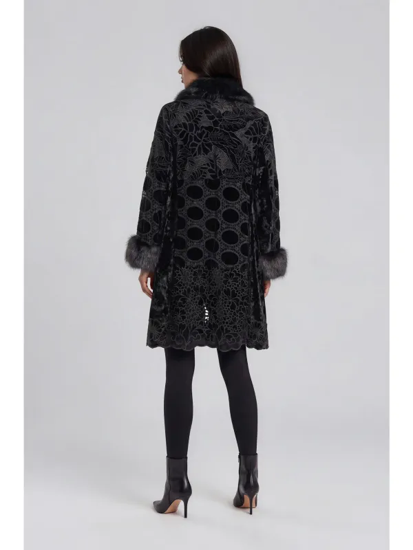 Adore By Wild Curves: Denim Lace Faux Fur Patchwork Coat Back
