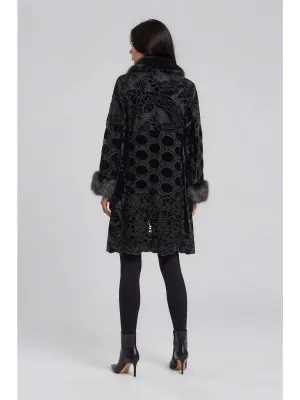 Adore By Wild Curves: Denim Lace Faux Fur Patchwork Coat Back