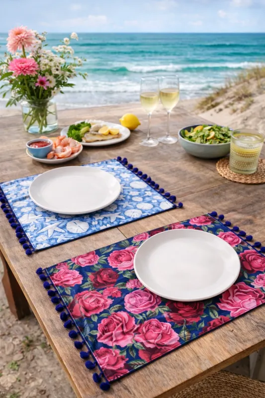 IPNG By Wild Curves: Rose &amp; Indigo Mirage Reversible Placemat Set (Set of 2) Front 1