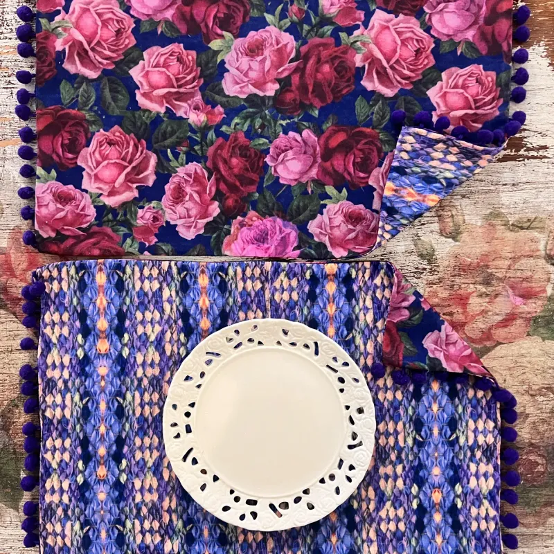 IPNG By Wild Curves: Rose &amp; Indigo Mirage Reversible Placemat Set (Set of 2) Front