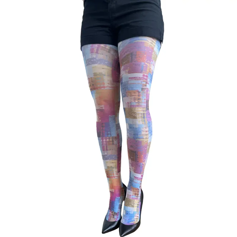 Malka Chic By Wild Curves: City Of Lights Abstract Art Tights Front 1