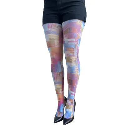 Malka Chic By Wild Curves: City Of Lights Abstract Art Tights Front 1