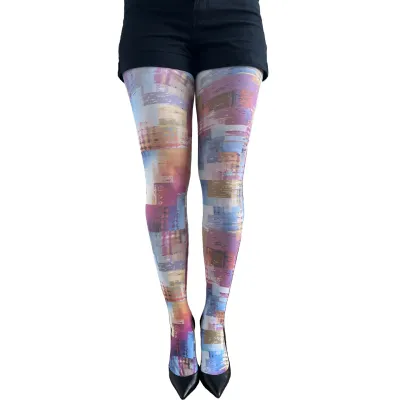 Malka Chic By Wild Curves: City Of Lights Abstract Art Tights Front