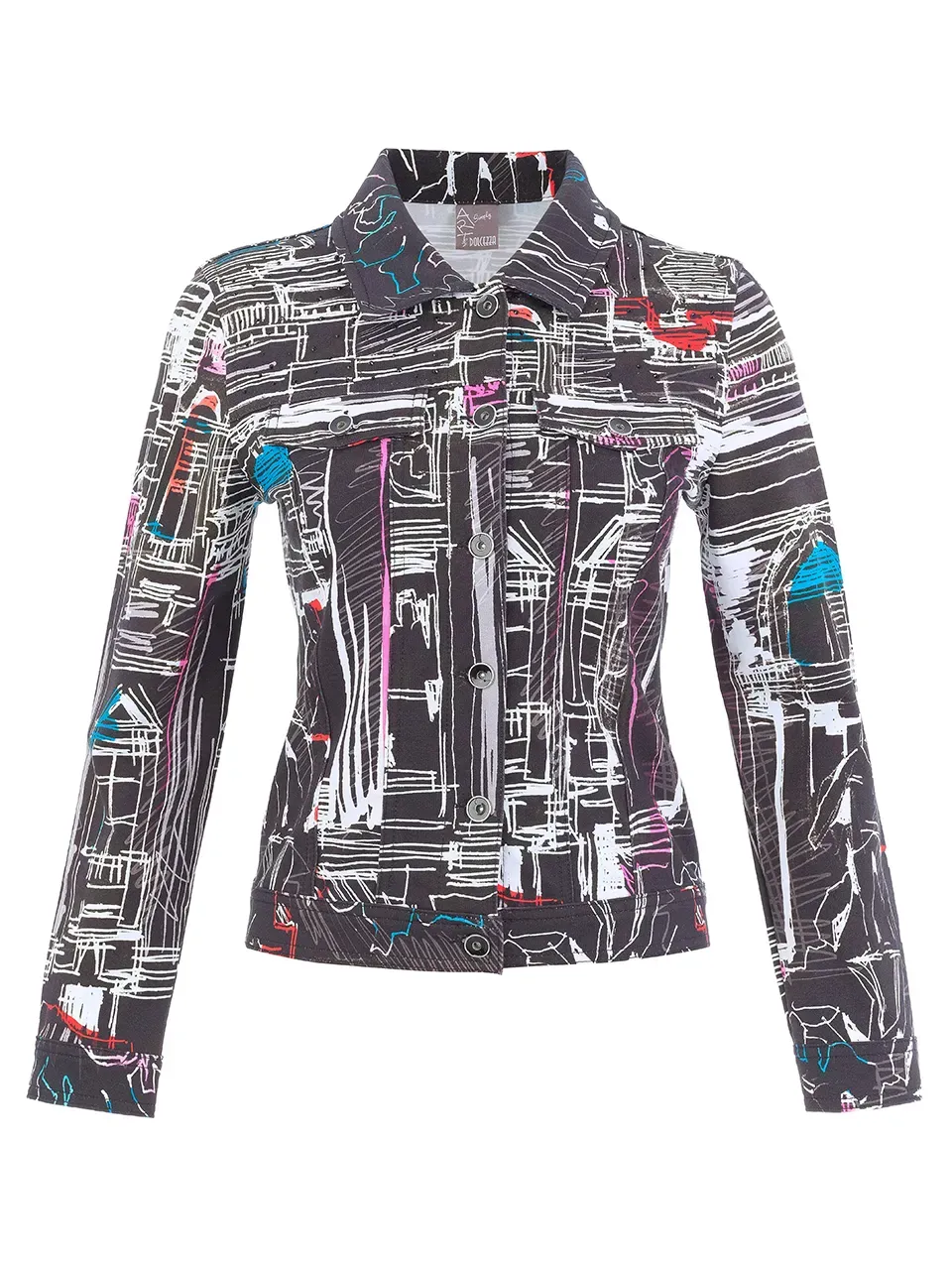 Dolcezza By Wild Curves: Trevi Art Sift Denim Jacket (76646) Front
