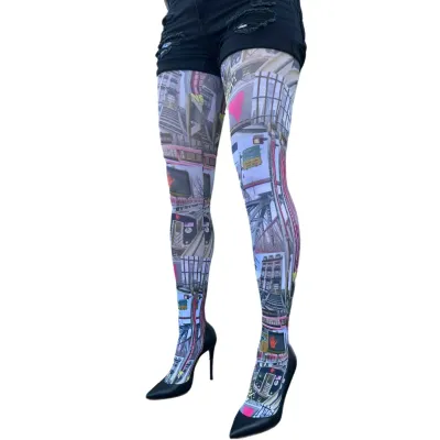 Malka Chic By Wild Curves: Brooklyn Patterned Opaque 50 Den Tights Side