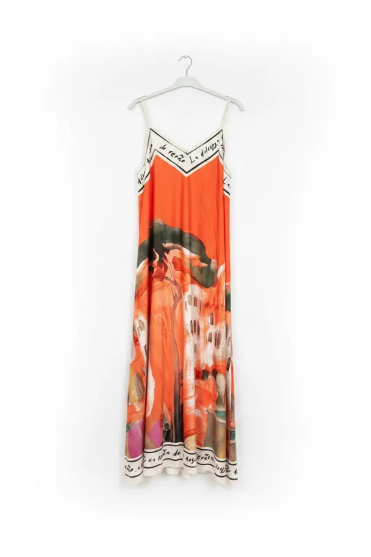 ke Me To Italy By Wild Curves: Window Into Italy Silk Maxi Dress In Orange Front 1