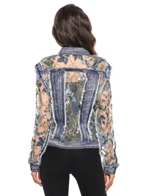 Adore By Wild Curves: 3D Floral Turquoise Blue Denim Lace Jacket