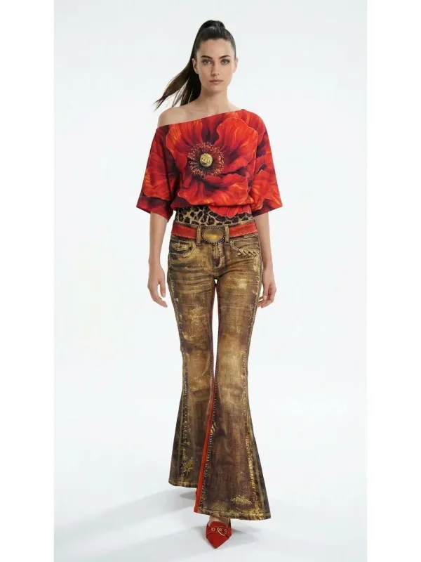 IPNG By Wild Curves: Red Hot Leo Draped Blouse Front