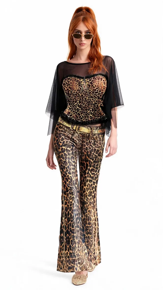 IPNG By Wild Curves: Jeanious Leo Flared Illusion Pants Front
