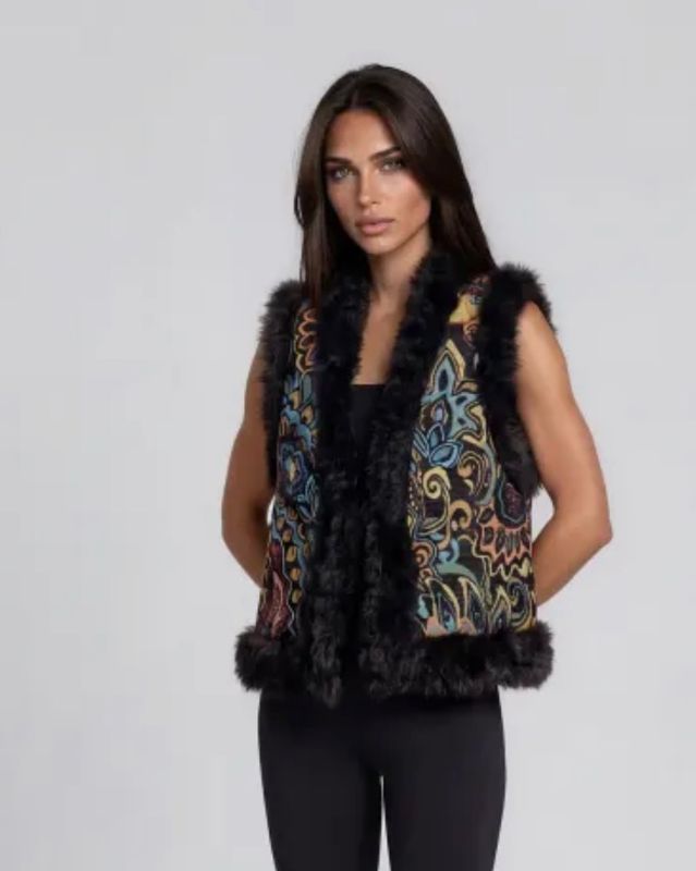 Adore By Wild Curves: Faux Fur Trim Tapestry Vest