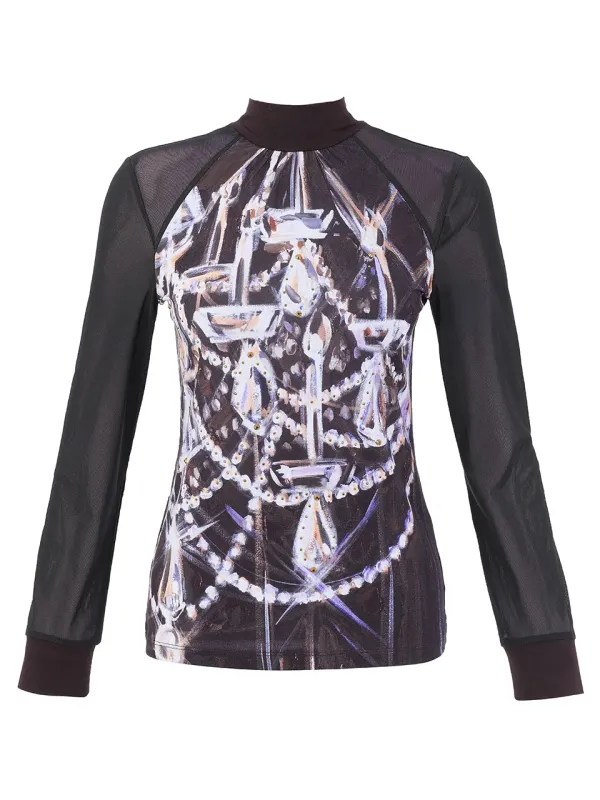 Dolcezza By Wild Curves: Chandelier Art Mesh Sleeve Top (76651) Front
