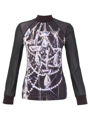 Dolcezza By Wild Curves: Chandelier Art Mesh Sleeve Top (76651) Front