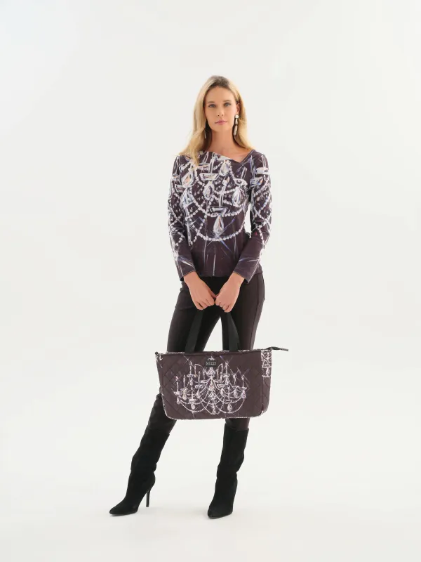 Dolcezza By Wild Curves: Chandelier Art Asymmetrical Neckline Top (76654) Front