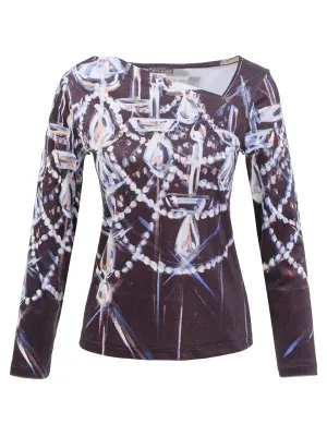 Dolcezza By Wild Curves: Chandelier Art Asymmetrical Neckline Top (76654) Front 1