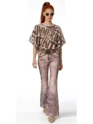 IPNG By Wild Curves: Jeanious Illusion Pink Denim Flared Pant Front 3
