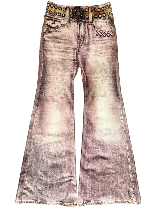 IPNG By Wild Curves: Jeanious Illusion Pink Denim Flared Pant Front 1