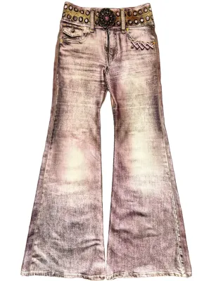 IPNG By Wild Curves: Jeanious Illusion Pink Denim Flared Pant Front 1