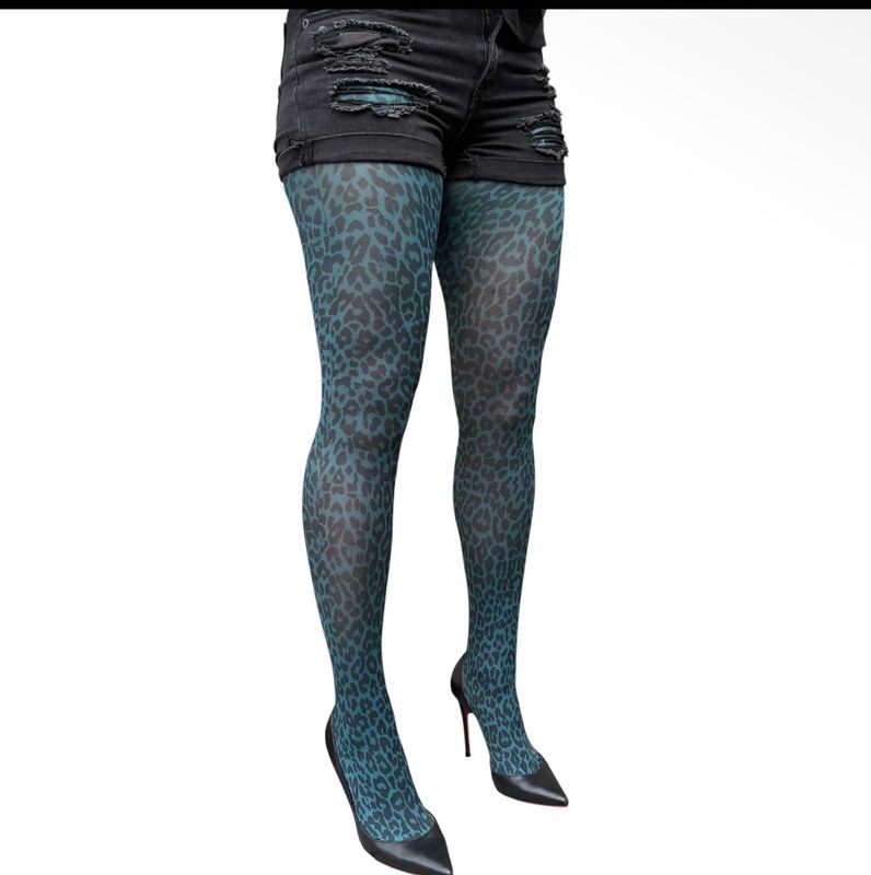 Malka Chic By Wild Curves: Teal Leo Opaque 50 Denier Tights Side 1