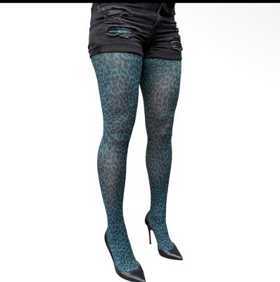 Malka Chic By Wild Curves: Teal Leo Opaque 50 Denier Tights Side 1